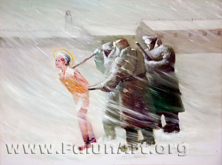 油画：《风雪中》